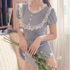 Short-sleeve Velvet Lace Trim Swimsuit