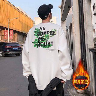 Leaves Printed Lettering Crewneck Sweatshirt