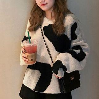 Cow Print Crewneck Sweater As Shown In Figure - One Size