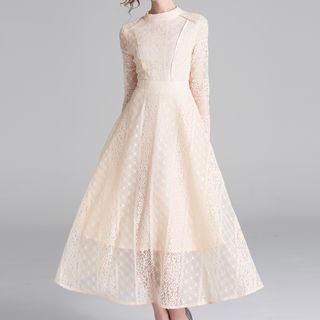 Long-sleeve Maxi Lace A-line Dress