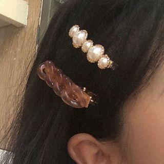 Set Of 2: Acetate Chain / Faux Pearl Hair Clip