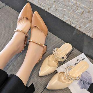 Studded Pointy-toe Chunky-heel Mules