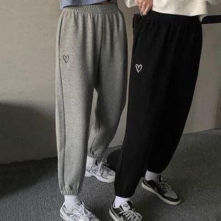 Heart Embroidered Jogger Pants