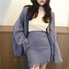 Set Of 2: Open-front Cardigan + Knit A-line Skirt