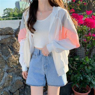 Oversized Color Panel Long-sleeve Hooded Jacket