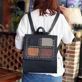 Chained Faux-leather Square Backpack