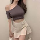 Asymmetrical Neckline Cropped T-shirt / Mini A-line Skirt