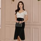 Short-sleeve Cold Shoulder Two-tone Mermaid Dress