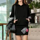 Set: Striped Hoodie + Lettering Mini Skirt