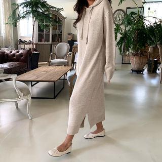 Hooded Woolen Knit Long Dress