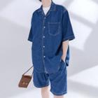 Stitch Short Sleeve Denim Shirt / Denim Shorts