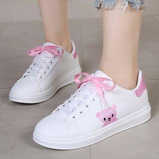 Bear Embroidered Lace-up Sneakers