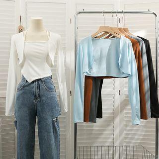 Set: Asymmetrical Halter Top + Open-front Light Cardigan In 5 Colors