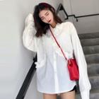 Plain Frilled Long-sleeve Loose-fit Shirt As Figure - One Size