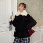 Furry Collar Buttoned Jacket Black - One Size