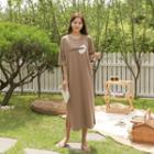Printed Textured Maxi T-shirt Dress