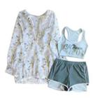 Set: Lettering Tankini + Floral Print Cover-up