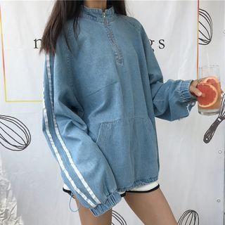 Contrast Trim Denim Pullover