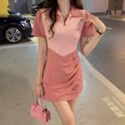 Short-sleeve Two Tone Zip Mini Polo Dress