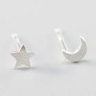 925 Sterling Silver Brushed Moon & Star Earring