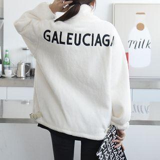 Letter Coral-fleece Zip Jacket