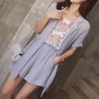 Set: Spaghetti Strap Top + Short-sleeve Blazer + Shorts