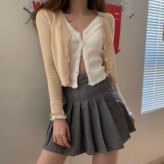 Ruffled Trim Cropped Cardigan