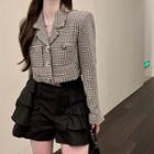 Houndstooth Cropped Blazer / Layered Mini A-line Skirt