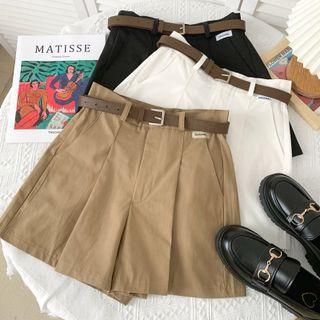Details Pleated Wide-leg Shorts