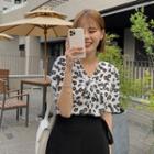 Shirred Daisy-patterned Blouse