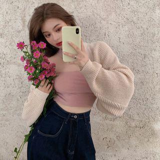 One-shoulder Cropped Camisole Top / Cardigan