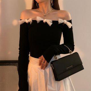 Long-sleeve Off-shoulder Bow Top