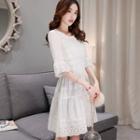 Bell-sleeve Perforated A-line Dress