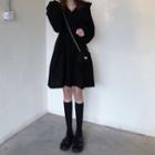 Long-sleeve Frill Trim A-line Mini Chiffon Dress Black - One Size