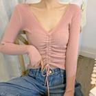 Long-sleeve Drawcord Knit Crop Top
