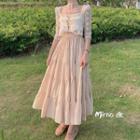 Lace Elbow-sleeve Crop Top / Midi A-line Skirt