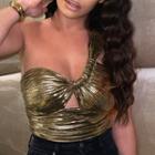 One-shoulder Metallic Cropped Camisole Top