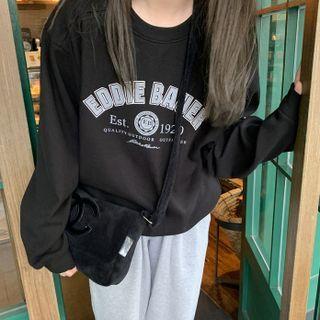 Lettering Sweatshirt Black With Lining - One Size
