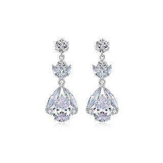 Elegant And Bright Geometric Water Drop-shaped Earrings With Cubic Zirconia Silver - One Size