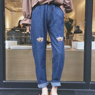Bear Embroidered Baggy Jeans