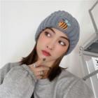 Bee Embroidered Knot Beanie