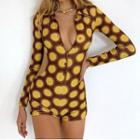 Long-sleeve Patterned Button-up Romper