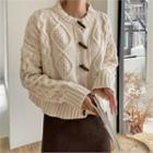 Toggle-button Wool Blend Cable-knit Cardigan
