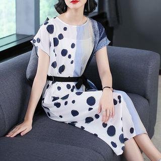 Set: Dotted Short-sleeve Dress + Slipdress