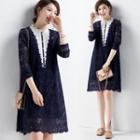 Long-sleeve Buttoned Lace A-line Dress
