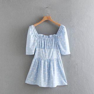 Floral Square-neck Short-sleeve A-line Dress