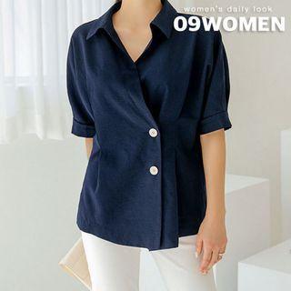 Plus Size Pintuck-waist Button-side Blouse