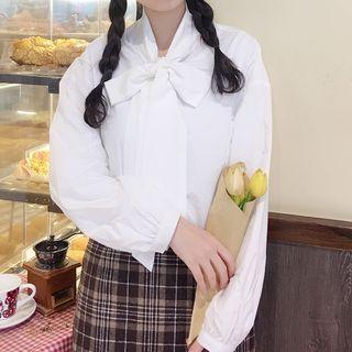 Bow-neck Oversize Shirt White - One Size