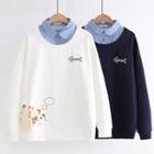 Cat Print Mock Two-piece Collared Pullover