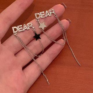 Dear Lettering Rhinestone Fringed Earring 1 Pair - Silver - One Size